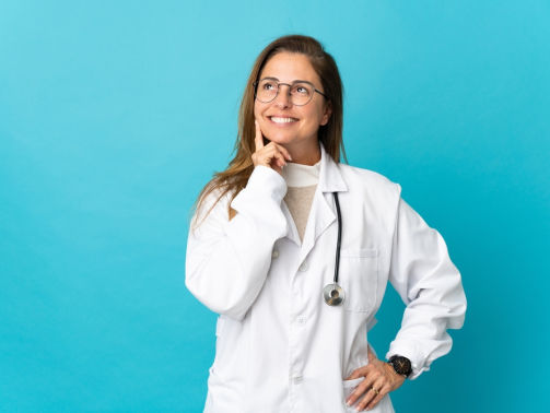 Doctor wondering and smiling