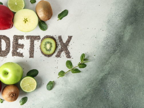 detox word with fruits and vegetables