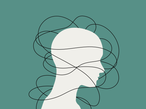 cartoon outline of bust with scattered lines representing anxiety