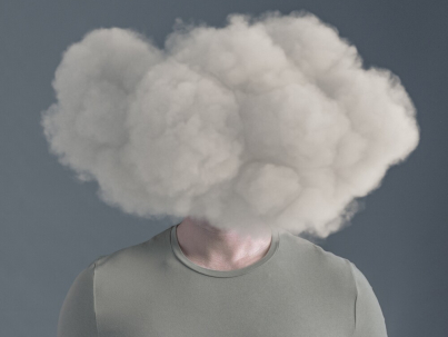 man with fog over head