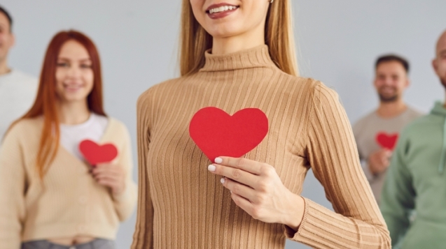 group with red hearts